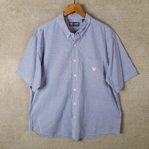 Chaps Shirt Mens XXL Blue White Striped Short Sleeve Button Down Cotton Logo